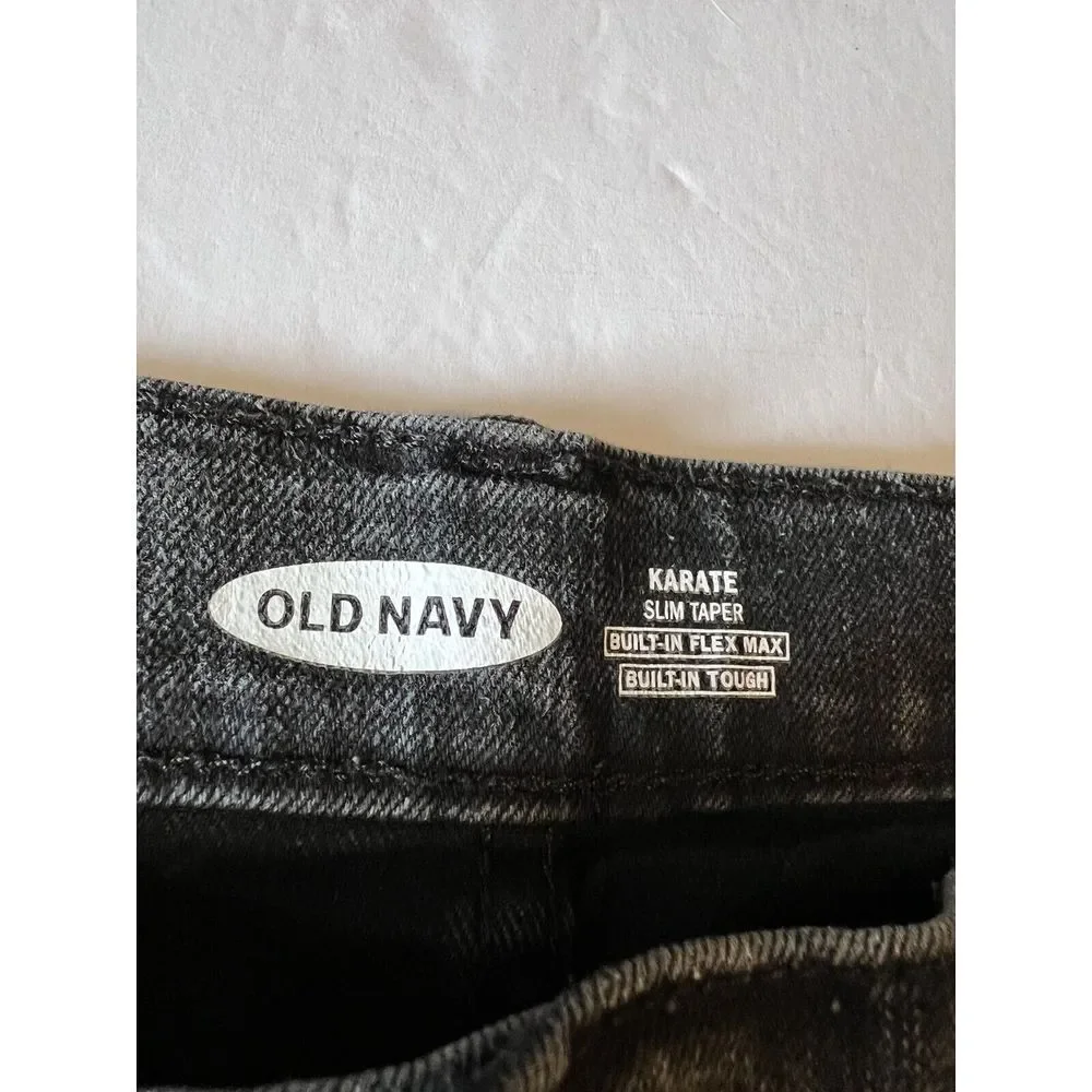 OLD NAVY Girl's Size‎ 14 Jeans Karate Slim Taper Black Stretch Adjustable Waist